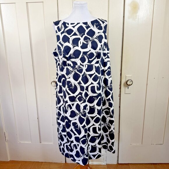 Avenue Navy Blue White Size 16 A Line Dress Office Career Wedding Guest - Picture 2 of 11